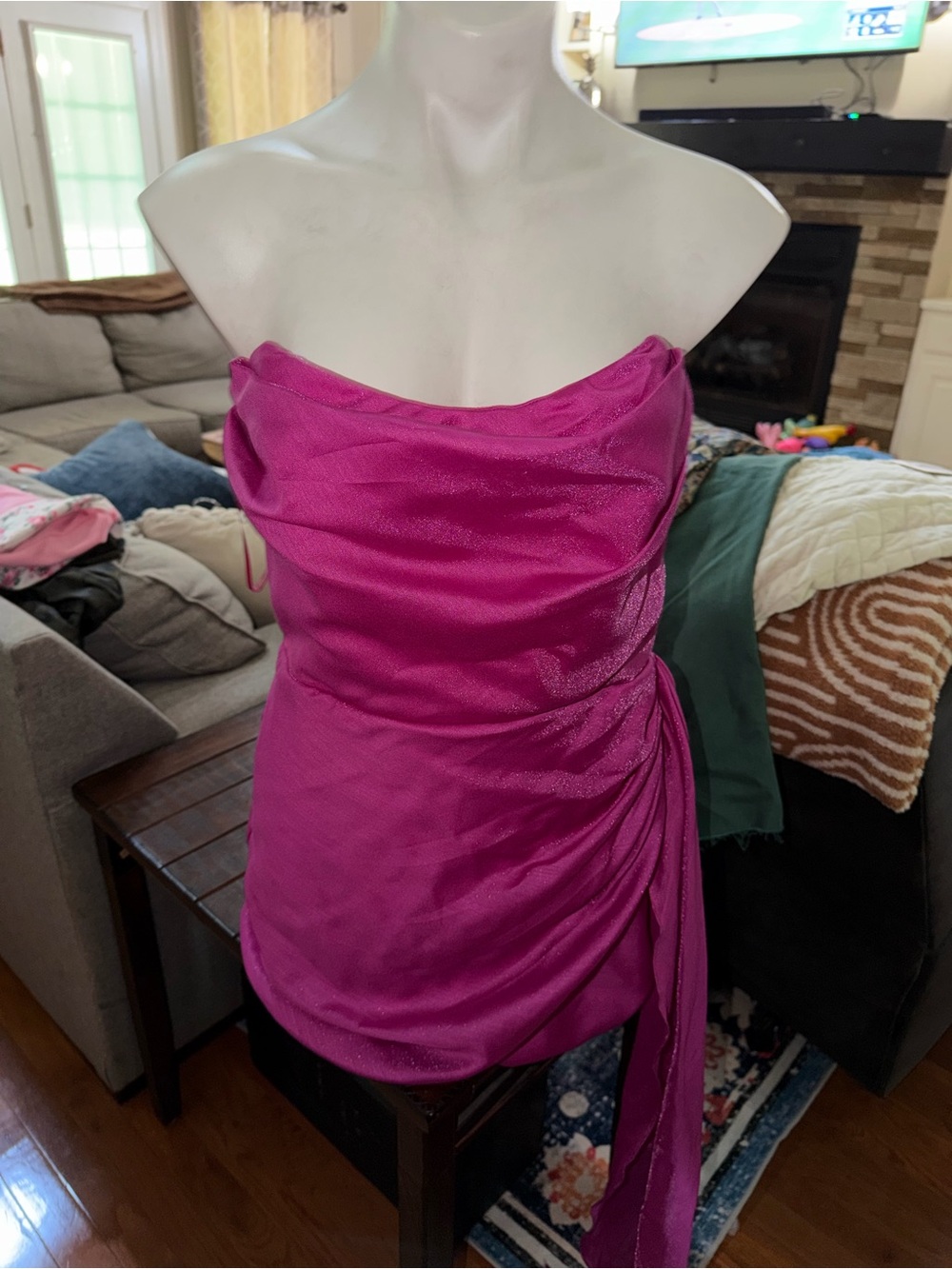 Strapless Magenta Mini Dress with Side Tie